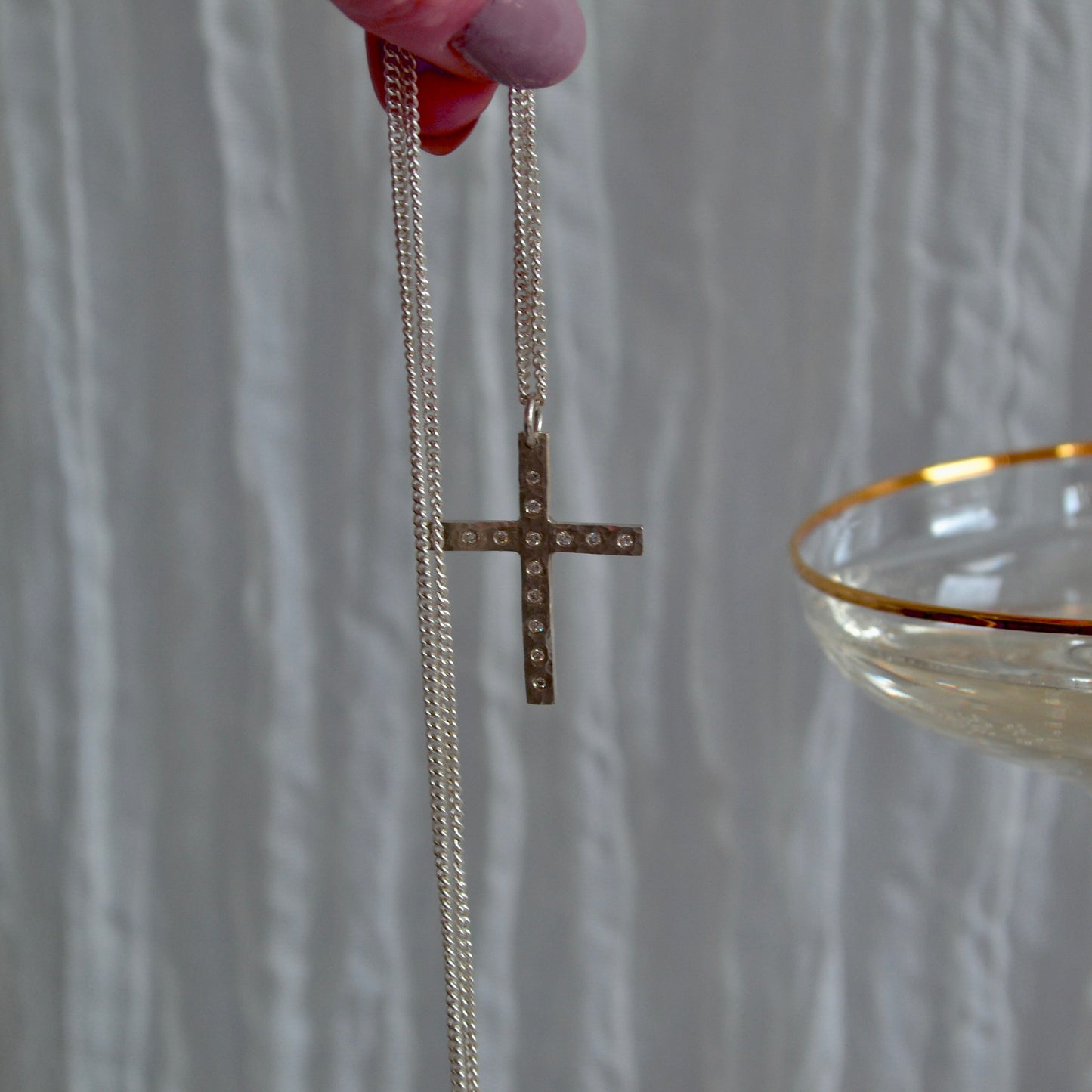 Silver Diamond Cross Necklace