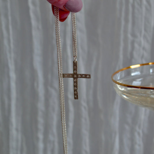 Silver Diamond Cross Necklace
