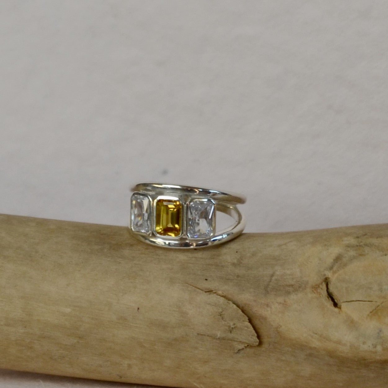 Yellow Sapphire & Diamond Trio Engagement Ring