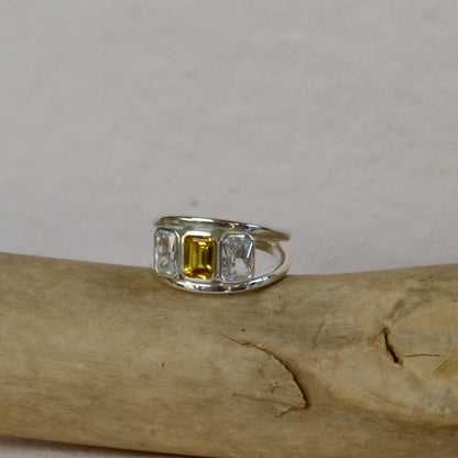 Yellow Sapphire & Diamond Trio Engagement Ring