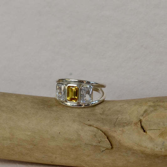 Yellow Sapphire & Diamond Trio Engagement Ring