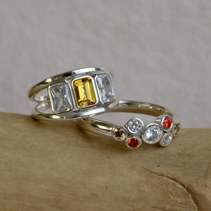 Yellow Sapphire & Diamond Trio Engagement Ring