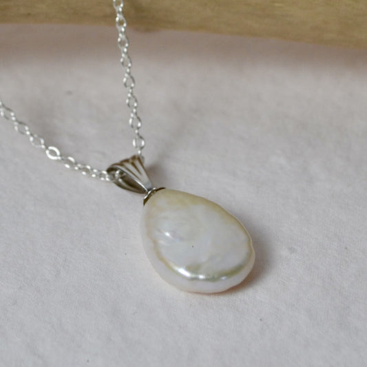 Silver Pear Pearl Pendant