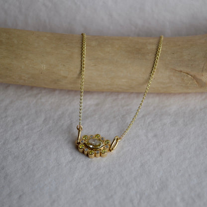 Gold Yellow and White Diamond Anemone Cluster Pendant