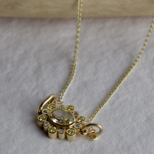 Gold Yellow and White Diamond Anemone Cluster Pendant