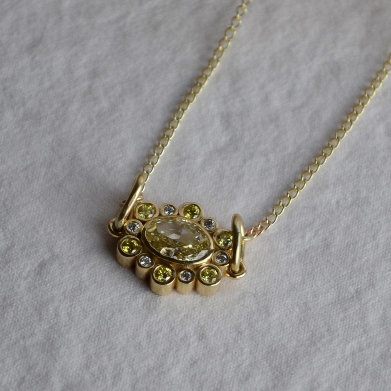 Gold Yellow and White Diamond Anemone Cluster Pendant