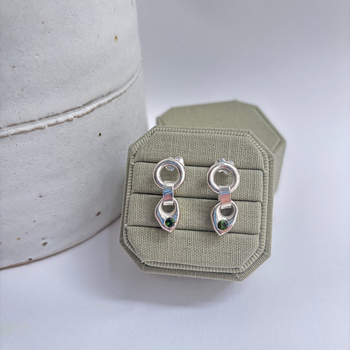 Tourmaline &amp; Silver Doughnut Earrings