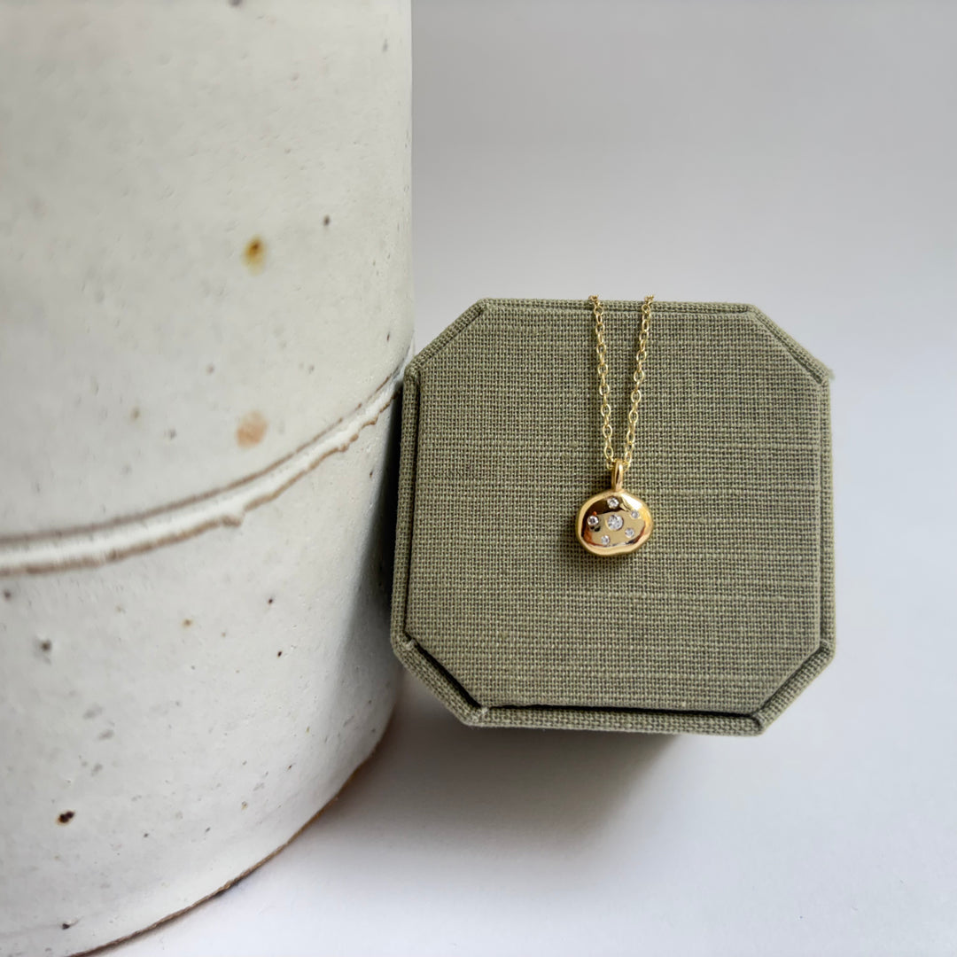 Molten Yellow Gold Six Diamond Pendant