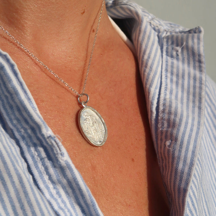 Silver Oval St. Christopher Necklace