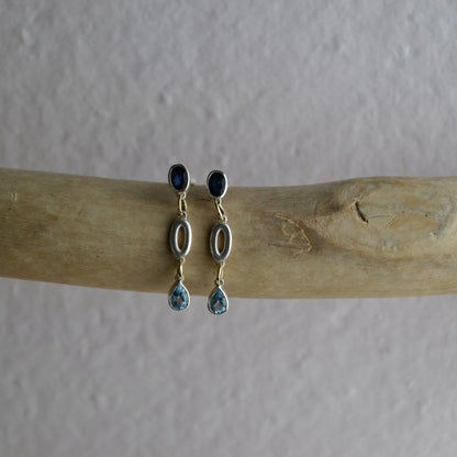 Sapphire & Aquamarine Mixed Metal Drop Earrings
