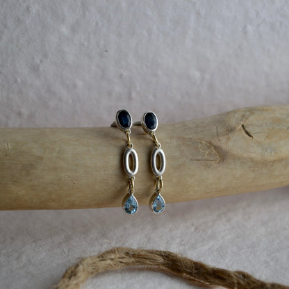 Sapphire & Aquamarine Mixed Metal Drop Earrings