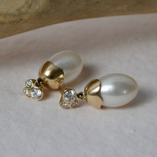 Diamond Cluster Teardrop Earrings in 9ct Gold