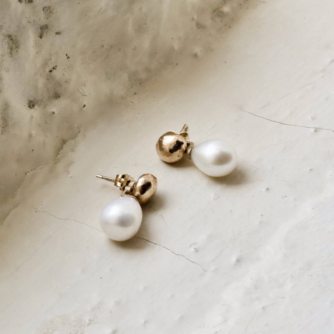 Gold Pearl Drop Studs