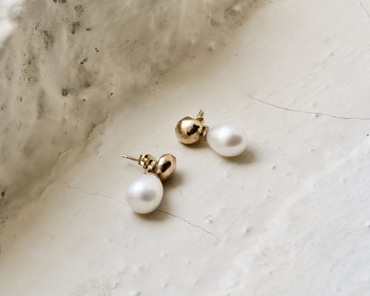 Gold Pearl Drop Studs