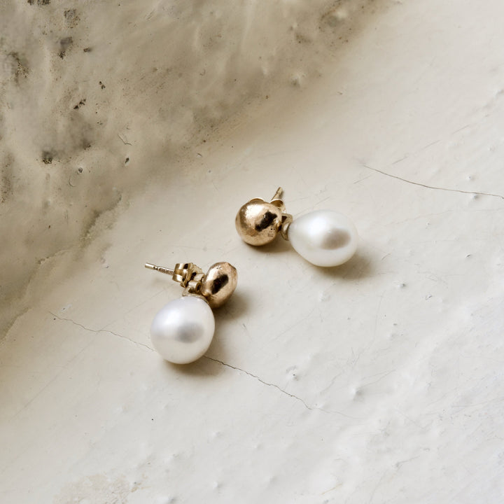 Gold Pearl Drop Studs