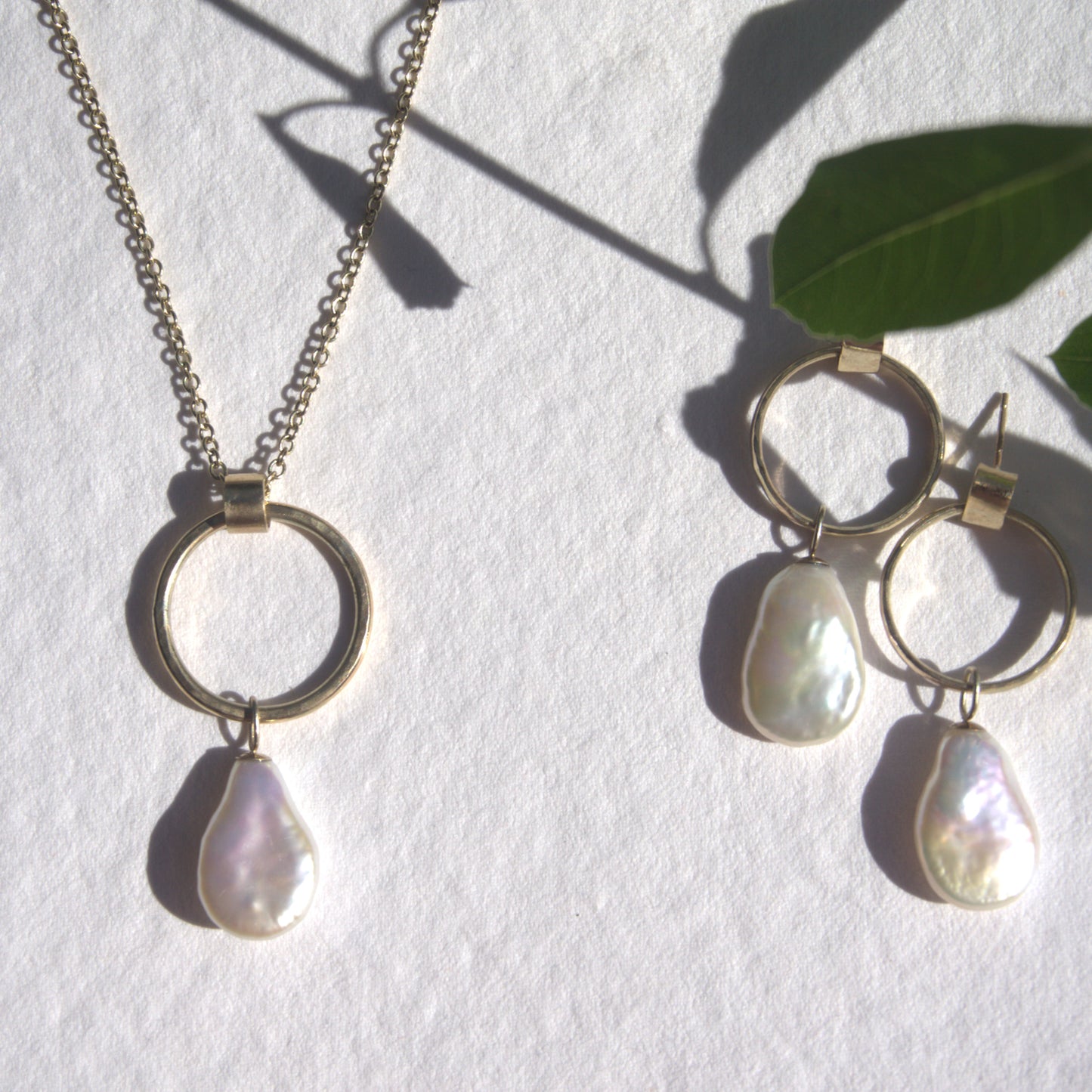 Gold Pear Pearl Earring & Necklace Set