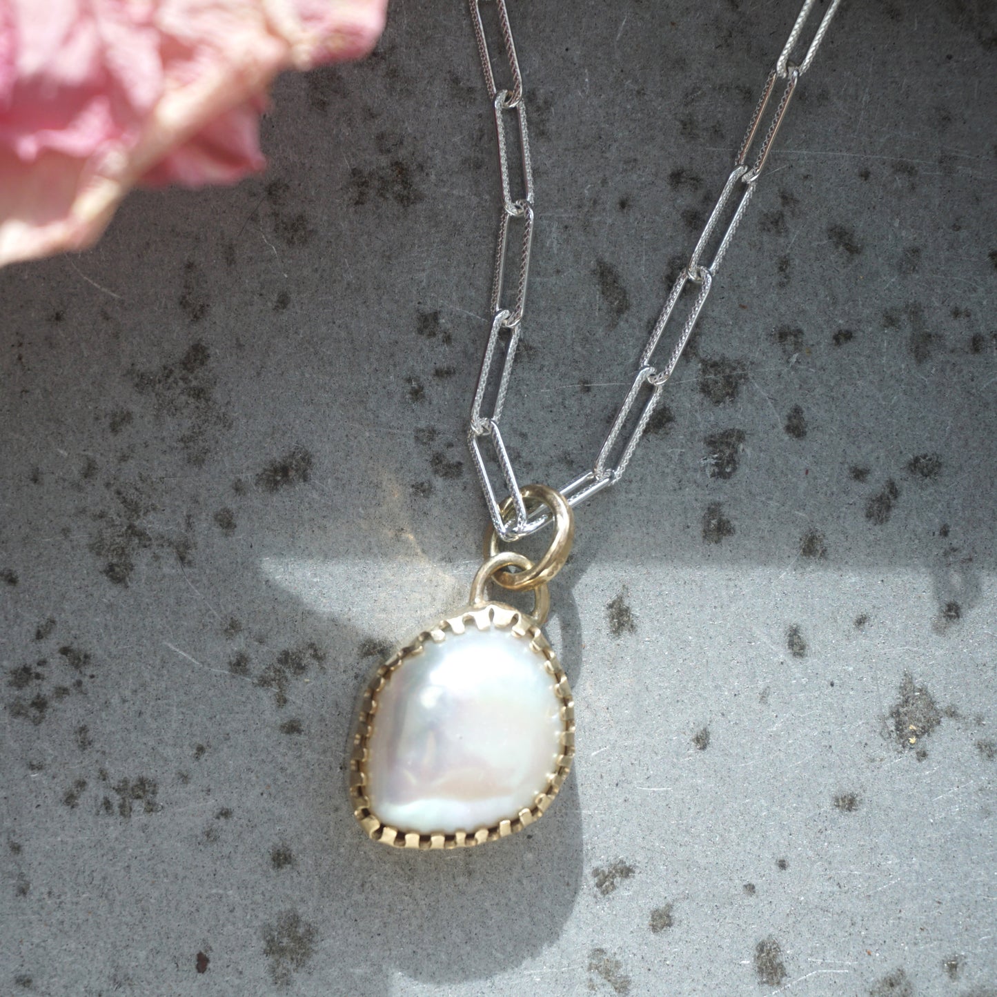 Gold & Silver Large Baroque Pearl Necklace