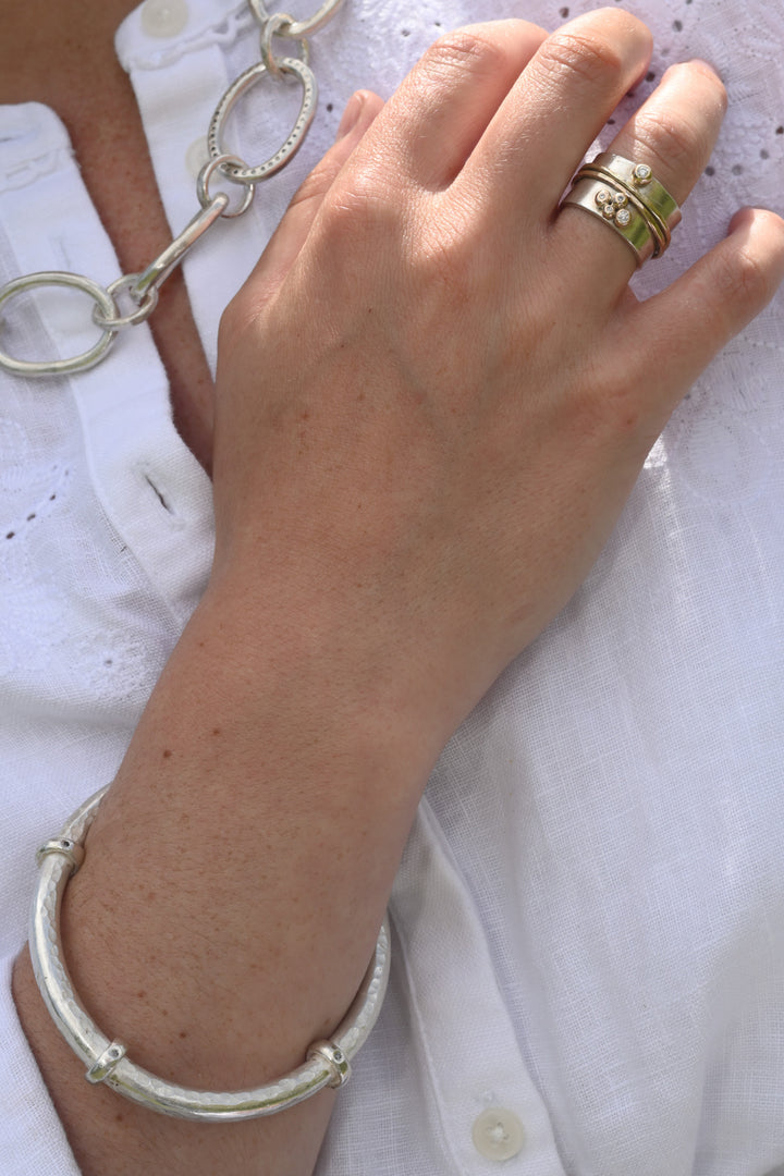 Statement Sterling Silver &amp; Diamond Bangle