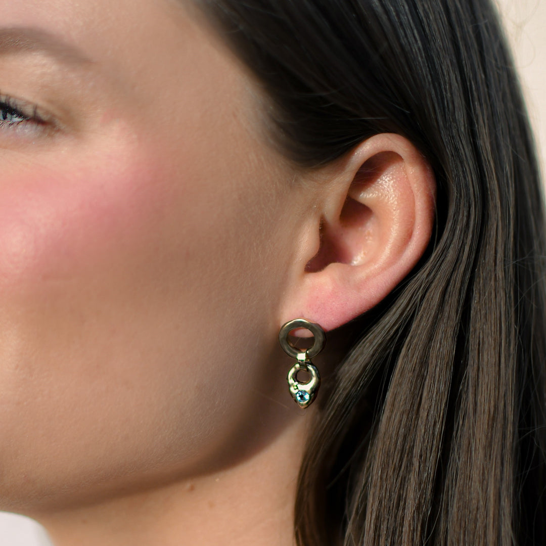 gold aquamarine drops on model