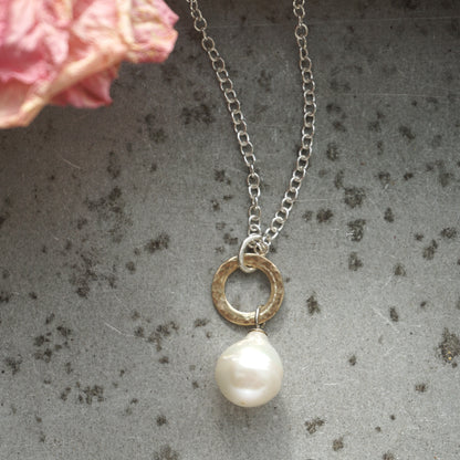 Petite Gold Pearl Drop Pendant