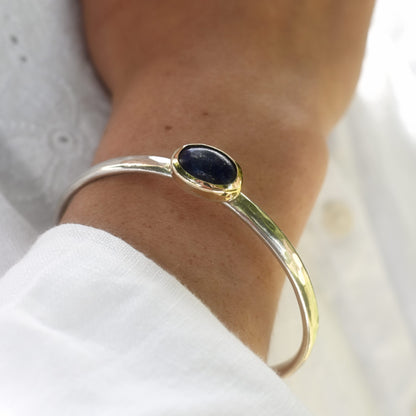 Gold and Silver Lapis Bangle