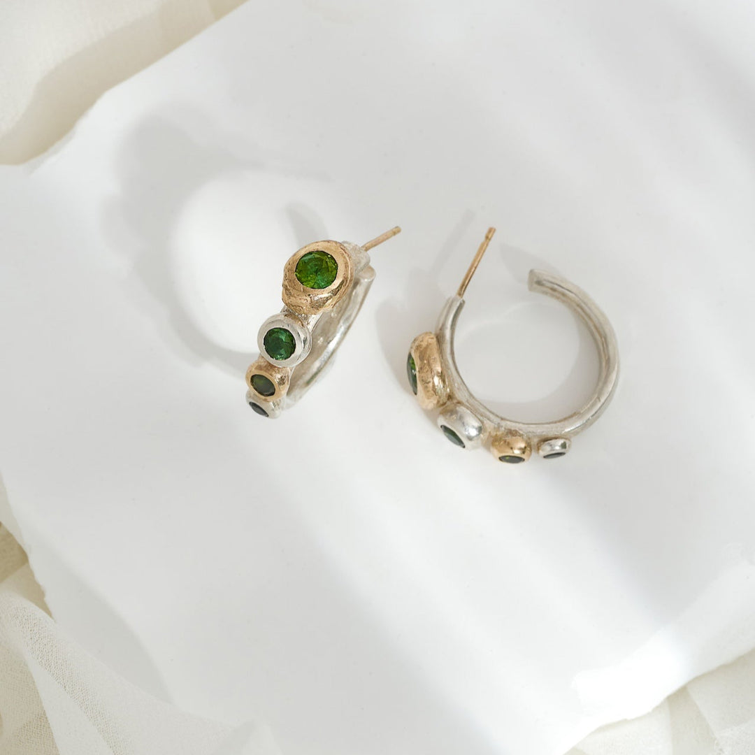Green &amp; Gold Tourmaline Hoops