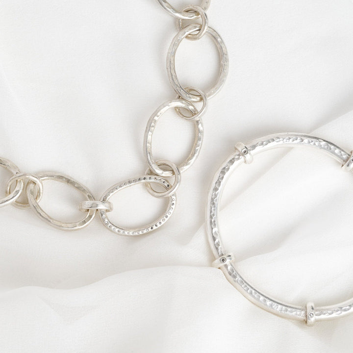 Chunky Silver Diamond Bangle &amp; Necklace Set