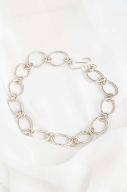 Chunky Silver Diamond Bangle & Necklace Set