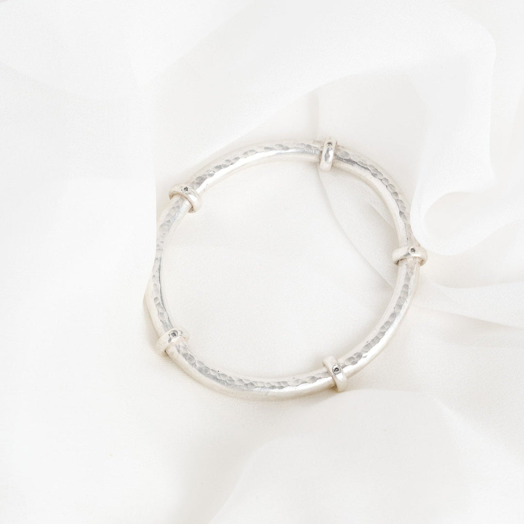 Chunky Silver Diamond Bangle &amp; Necklace Set