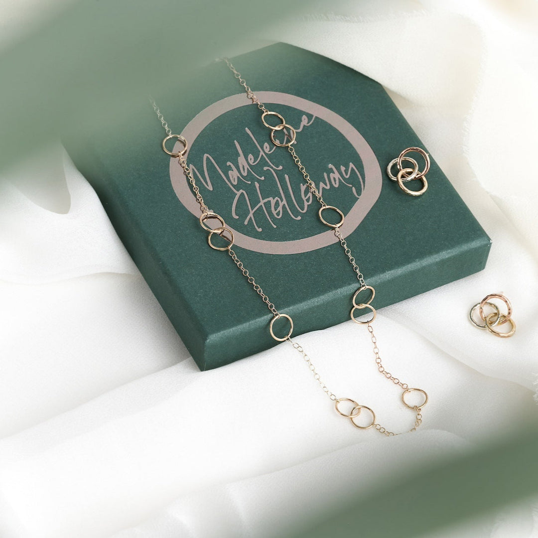 Tricolour Gold Circle Earring &amp; Necklace Set