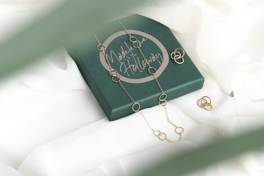 Tricolour Gold Circle Earring & Necklace Set