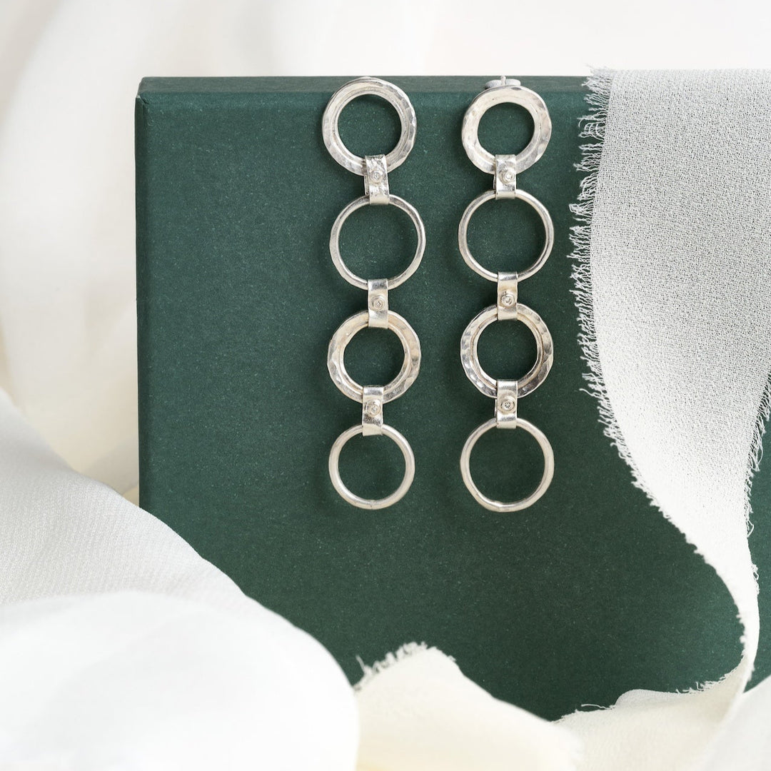 Silver Diamond Carousel Drop Earrings
