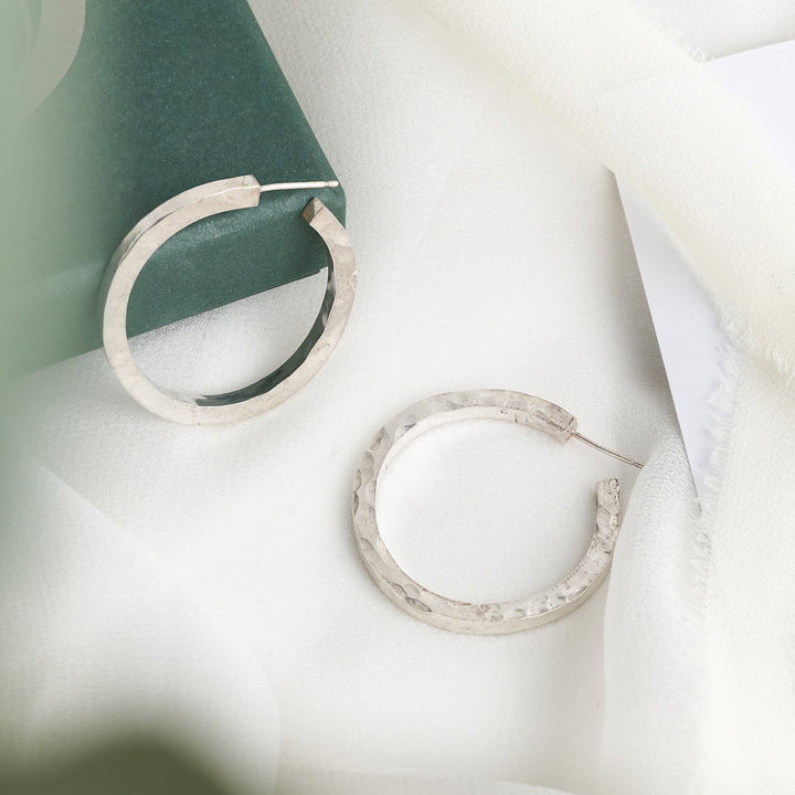Textured Silver Statement Hoops