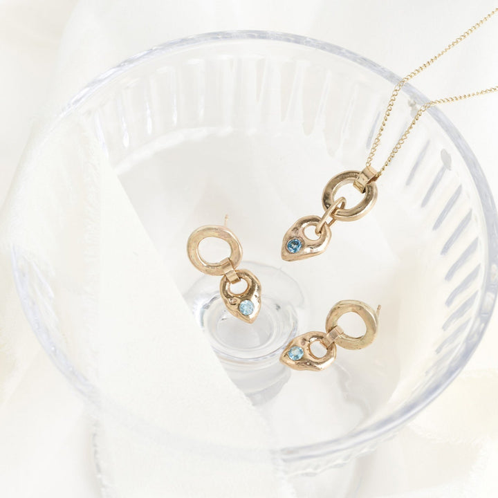 Gold Aquamarine Drop Necklace &amp; Earring Set