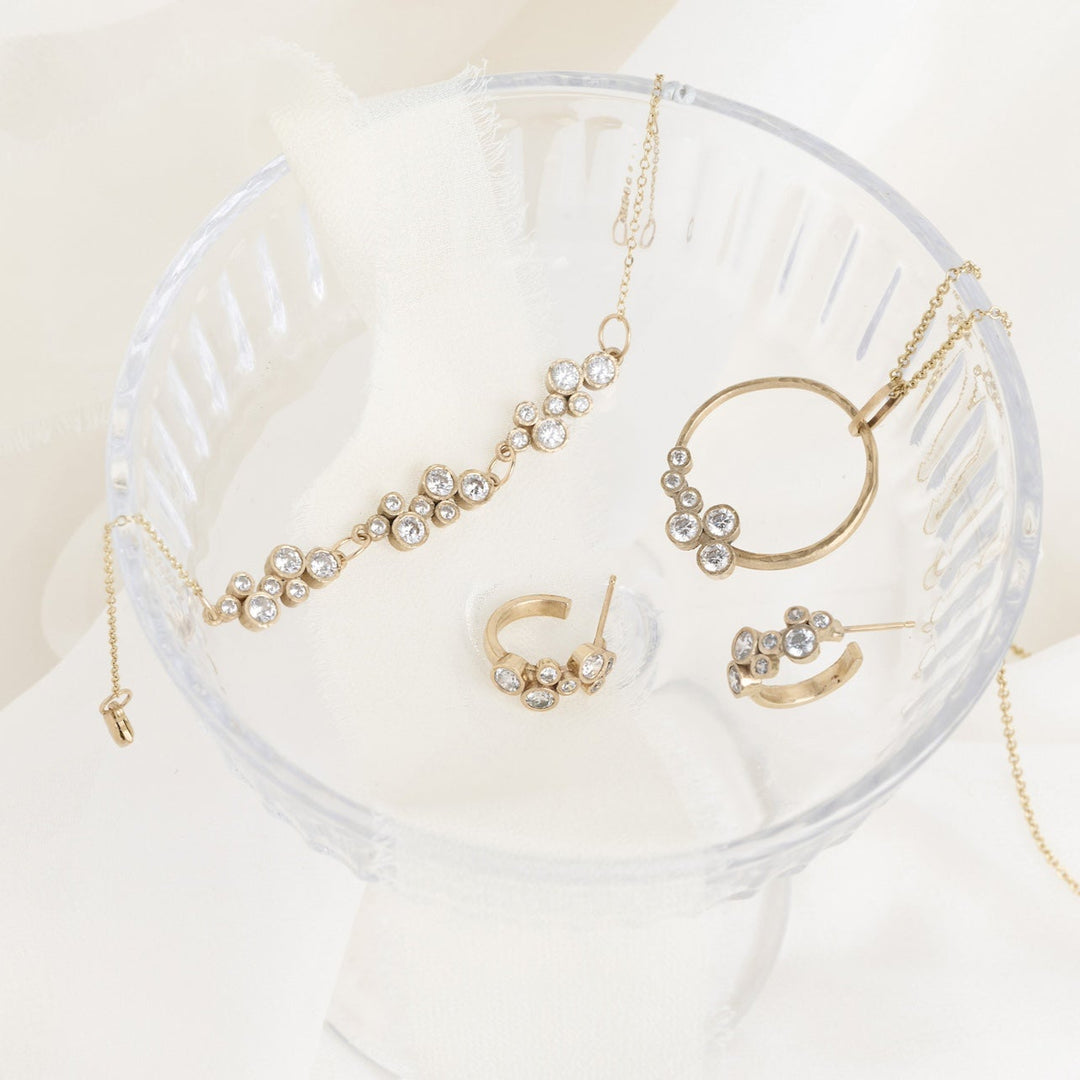 Gold Scattered Diamond Hoop, Bracelet &amp; Necklace Set