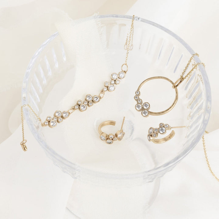 Gold Scattered Diamond Hoop, Bracelet &amp; Necklace Set