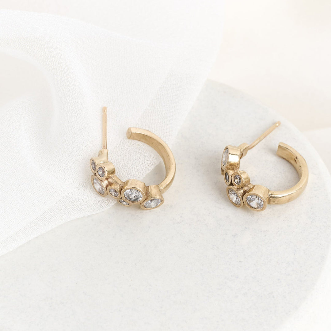 Gold Scattered Diamond Hoops