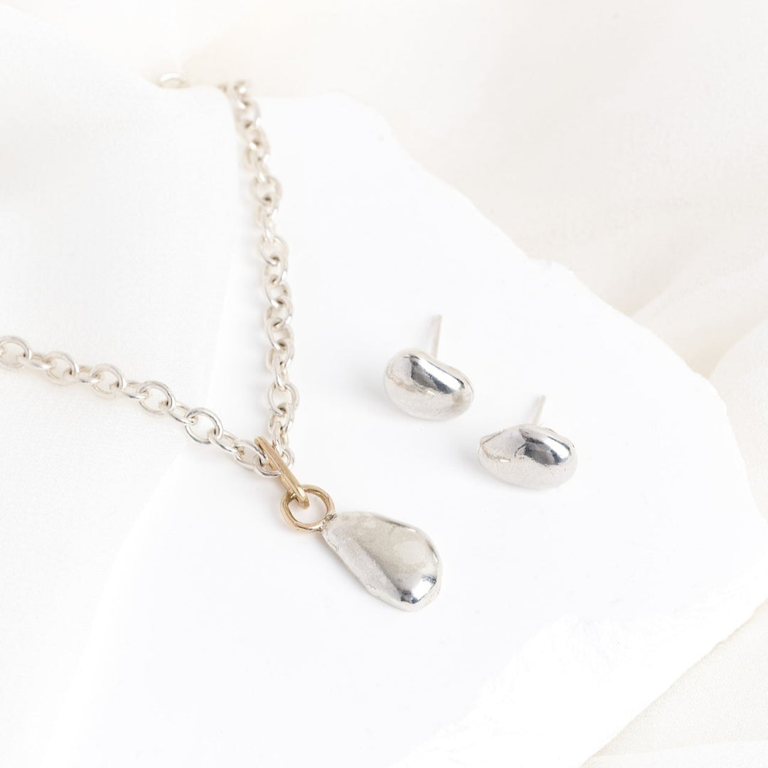 Silver Pebble Necklace &amp; Stud Set