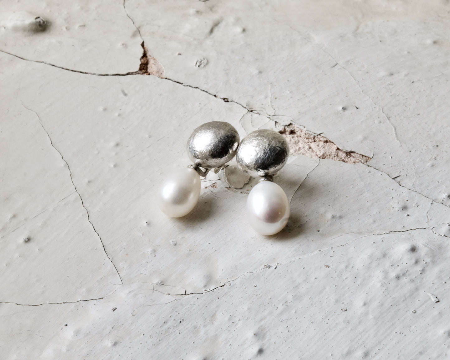 Silver Pearl Drop Studs