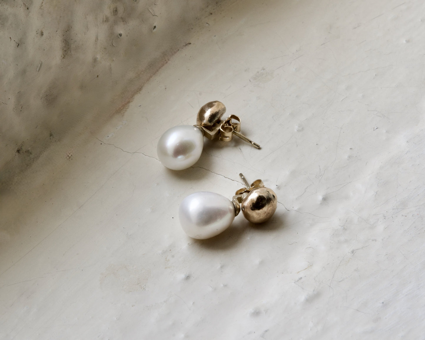 Gold Pearl Drop Studs