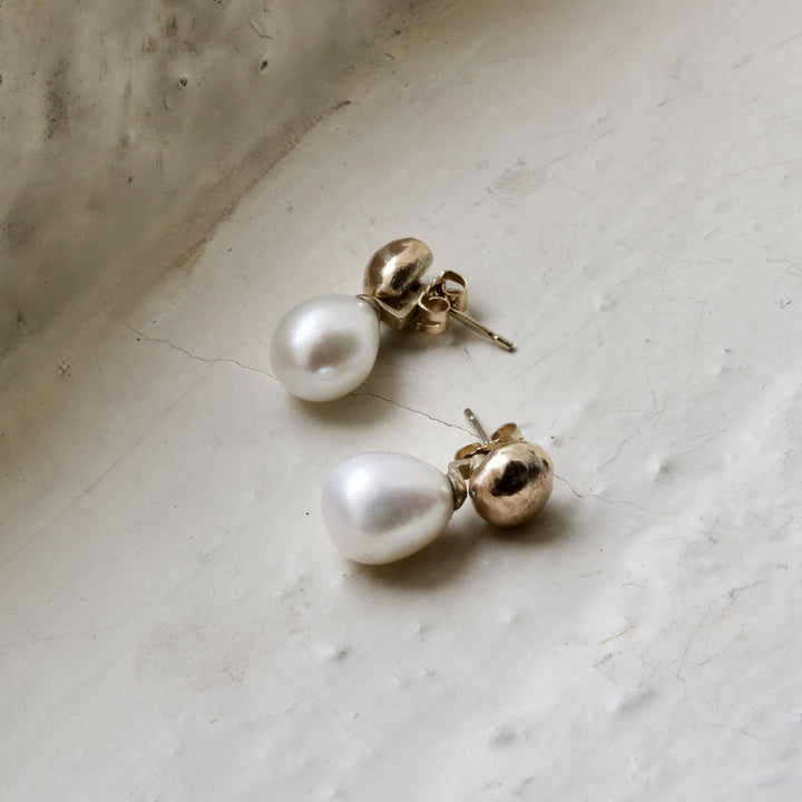 Gold Pearl Drop Studs