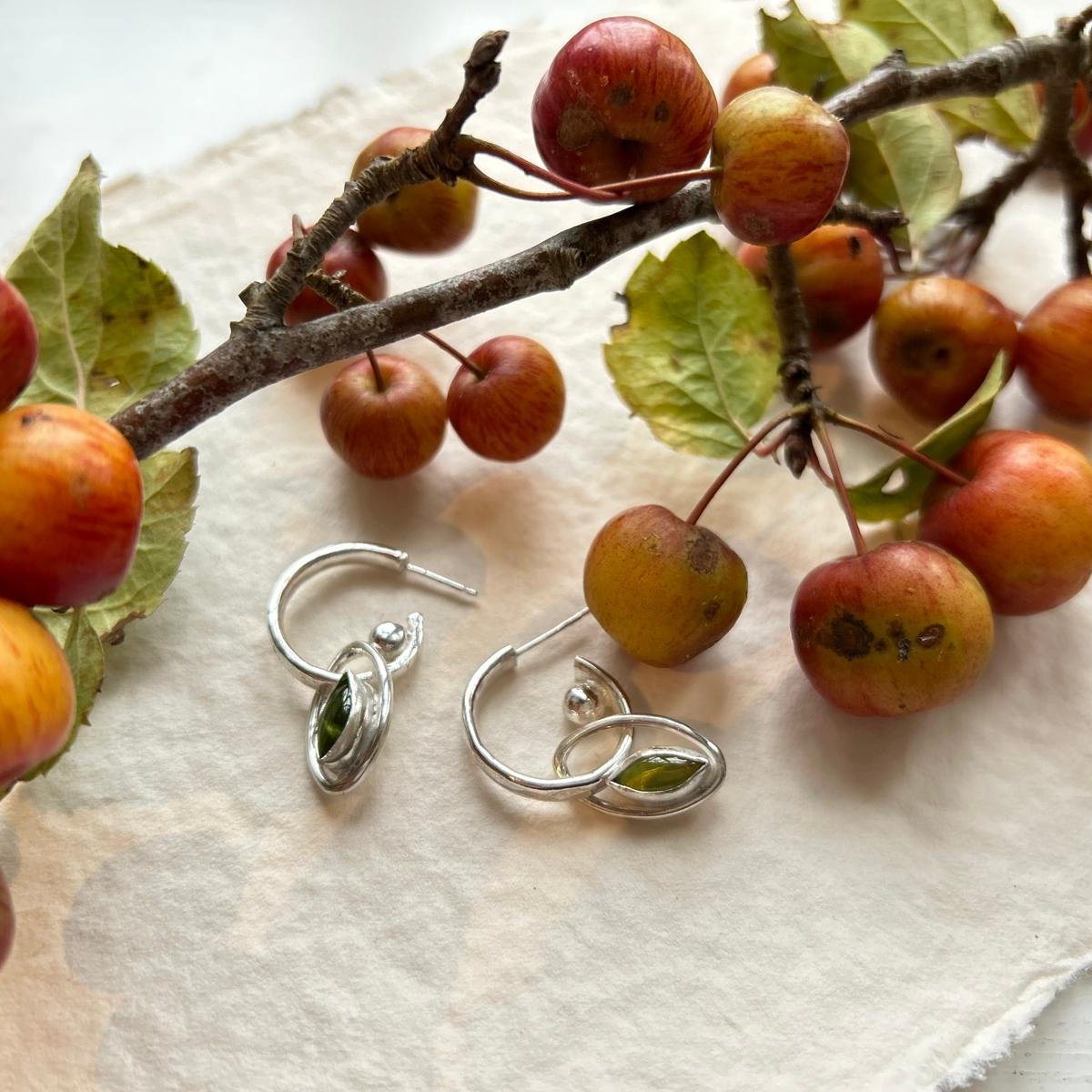 Sterling Silver Peridot Drop Hoops