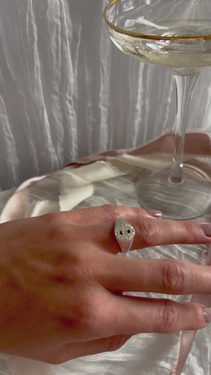 Silver Diamond & Tourmaline Signet Ring